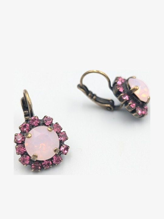 225829br Χειροποίητα Κρεμαστά Σκουλαρίκια Dimitriadis – Rose Opal & Pink Swarovski Crystals