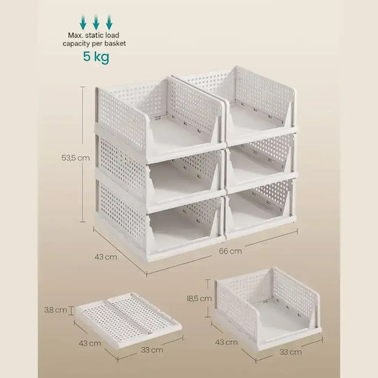 Songmics Plastic Clothes Organizer in White 66x53.5x43cm 6 Pieces