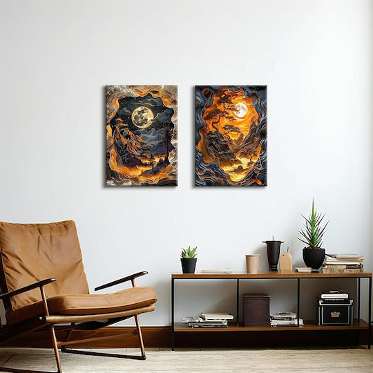 Abstract Chinese Canvas Paintings Set 2 Pieces 40x60 Cm