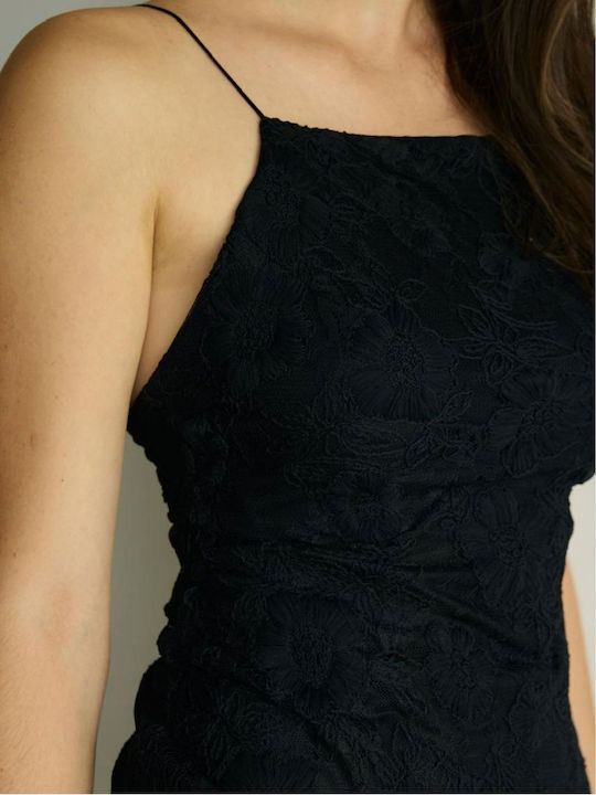Summer Mini Evening Dress with Lace Black