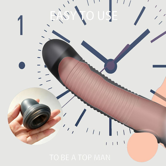 Elastische Silikon-Penishülle mit Rippen Flexible Ribbed Silicone Penis Sleeve 17,6 cm Schwarz