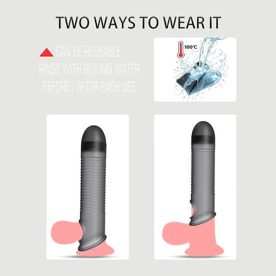 Elastische Silikon-Penishülle mit Rippen Flexible Ribbed Silicone Penis Sleeve 17,6 cm Schwarz