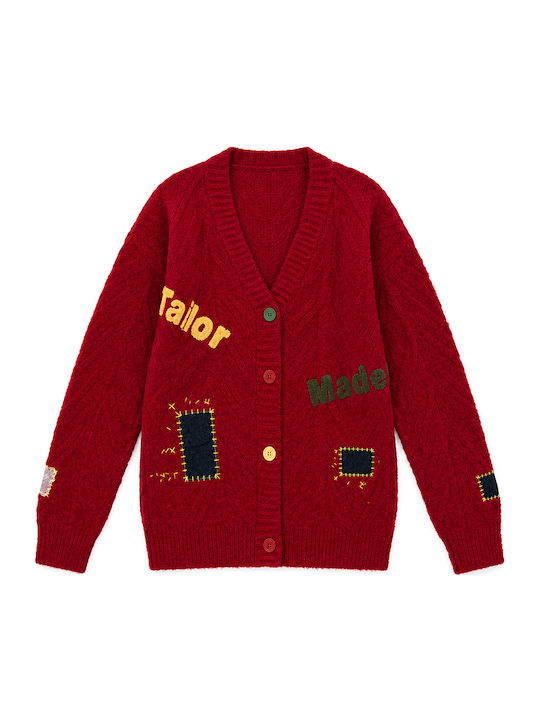 Long Women's Knitted Cardigan with Buttons Yellow-Red-Blue