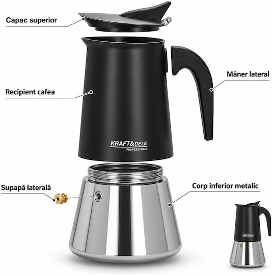 Kraft & Dele 12-Cup Stovetop Espresso Pot Inox Black