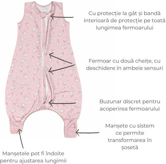 Kidizi Sac de dormit de primăvară cu picioare 1 tog roz