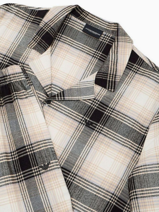 Emporio Armani Winterlicher Karierter Herrenpyjama aus Baumwolle Clay Check