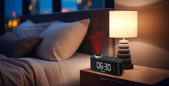 Technisat Масов Дигитален Часовник LED с Будилник и Радио Черен