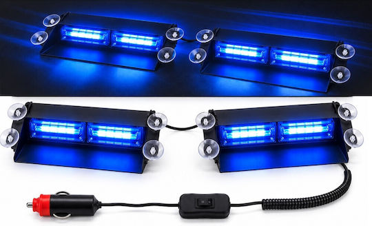 Professional Double Blue Windshield Beacon for Vehicle Strobe Warning Light 12/24V 72 Super COB LED 16000 lm TC-618