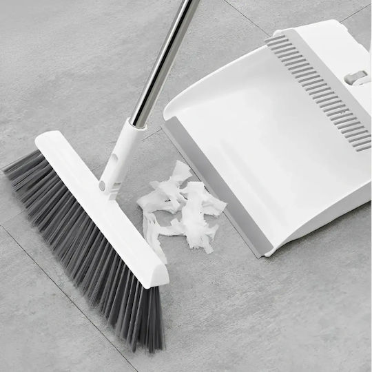 Broom Dustpan Set Foldable Handle Metal Plastic Home Cleaning White Grey