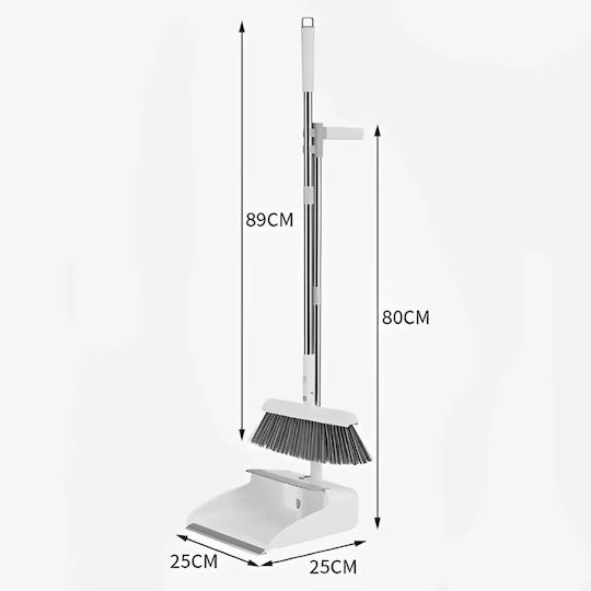 Broom Dustpan Set Foldable Handle Metal Plastic Home Cleaning White Grey
