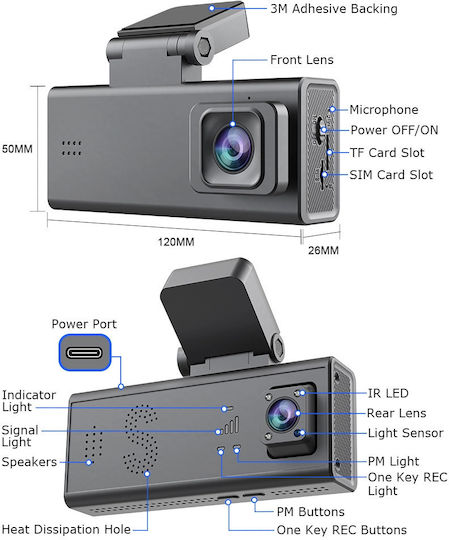 Автомобилна камера DVR 8K HD с два обектива и екран Andowl Q-ca530