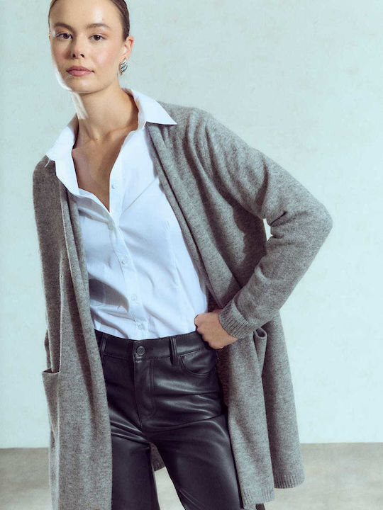 Celestino Long Women's Grey Cardigan with Pockets