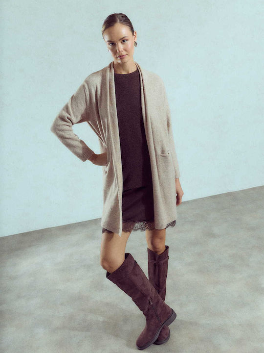 Women's Long Cardigan With Pockets Beige