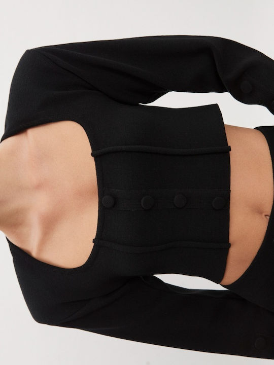 Women's Long Sleeve Crop Top Black