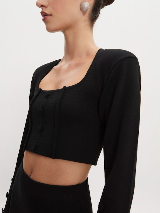 Women's Long Sleeve Crop Top Black