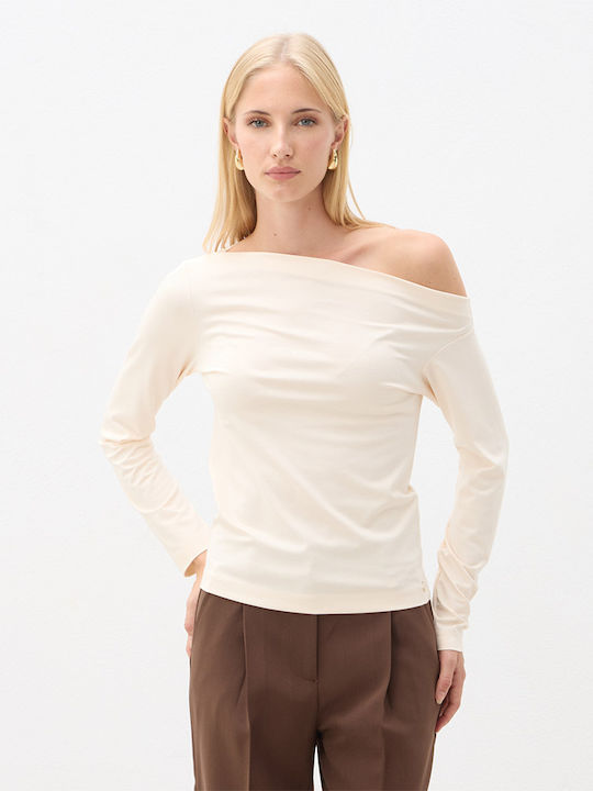 Γυναικεία Μπλούζα Off-Shoulder Μακρυμάνικη Εκρού