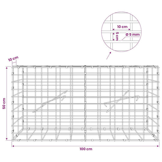 vidaXL Steel Gabion Box for Garden Fence 100x10x50 cm Silver