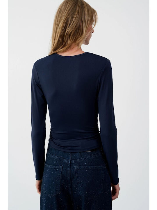 Γυναικεία Μπλούζα Μακρυμάνικη Ντραπέ Dark Blue