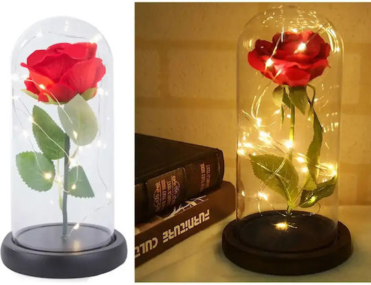 Τριαντάφυλλο Γυάλα Led Φωτισμό 21cm Κόκκινο