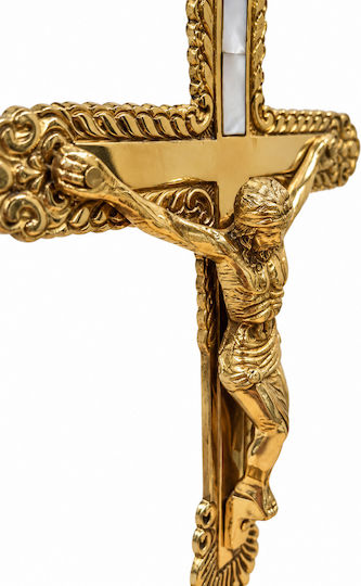 Tabletop Brass Crucifix in Mother-of-Pearl 27cm Standing Crucifix