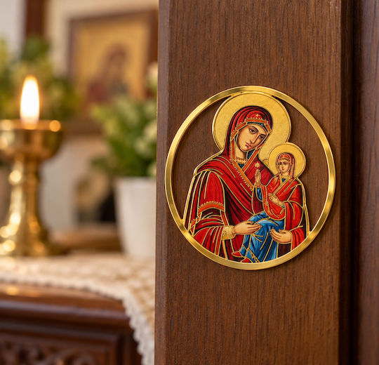 Metal Icon of Saint Anne and the Virgin Mary Self-Adhesive Gold 5.1 Cm Saint Anne Virgin Mary Icon