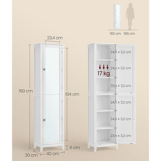 Vasagle Στήλη Μπάνιου Τοίχου Μ30xΒ40xΥ160cm Λευκή
