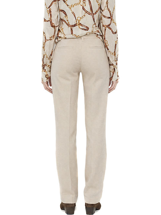 Women's Beige Fabric Trousers in a Straight Fit