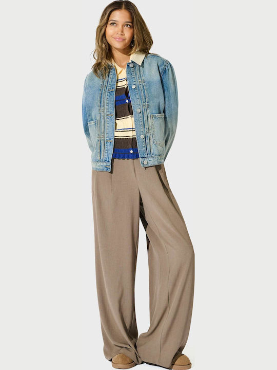 Only Svea Women's High-Waisted Trousers with Elasticated Waist in a Relaxed Fit Light Brown