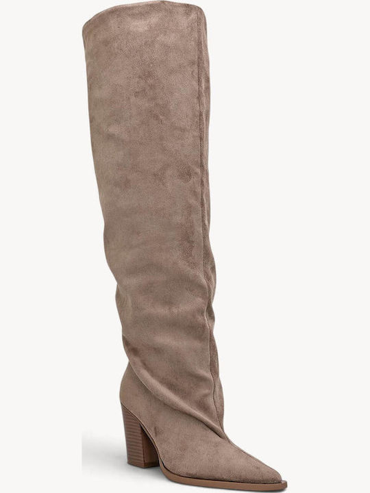 Beige Stiefel Über dem Knie mit Raffungen