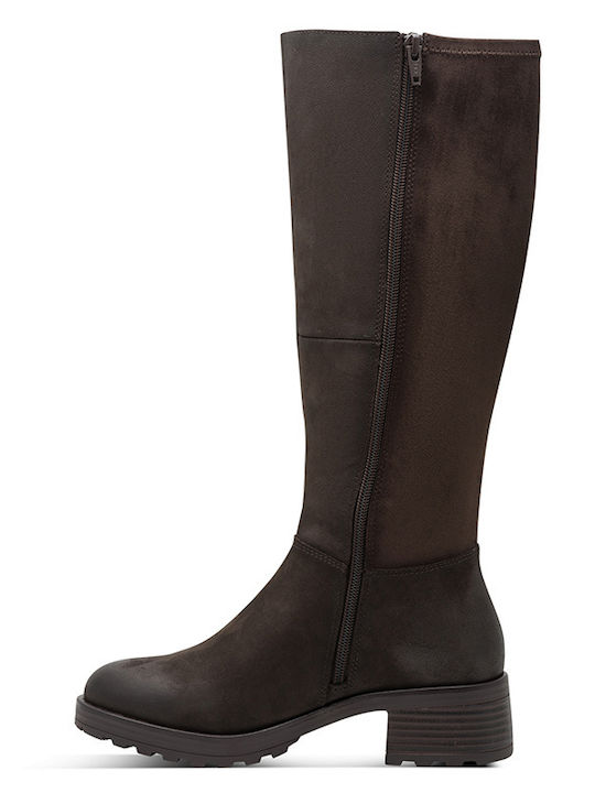 Leather Women's Mid-Heel Boots Brown