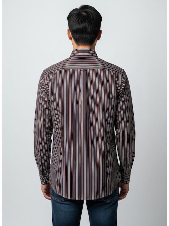 Cămașă din Bumbac cu Mâneci Lungi, cu Dungi, Maro