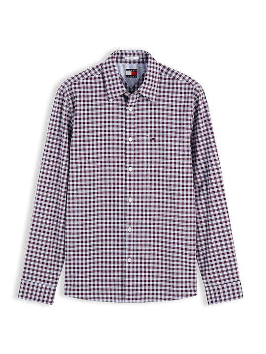 Long Sleeve Shirt in Regular Fit Checked Burgundy-Light Blue
