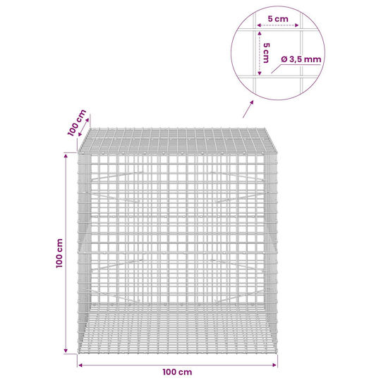 vidaXL Steel Gabion Box for Garden Fencing 5x5x100 cm Silver