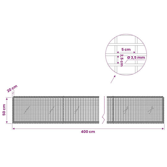 vidaXL Steel Gabion Basket for Garden Fencing 2.5x2.5x50 cm Silver