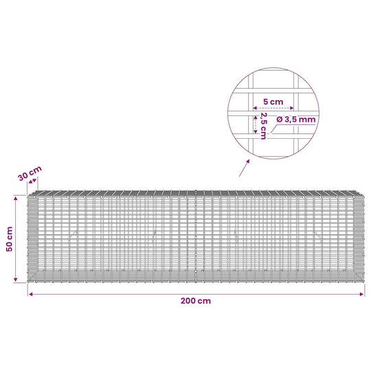 vidaXL Steel Gabion Basket for Garden Fence 2.5x2.5x50 cm Silver
