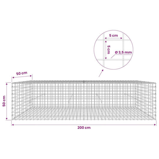 vidaXL Steel Gabion Box for Garden Fence 5x5x50 cm Silver