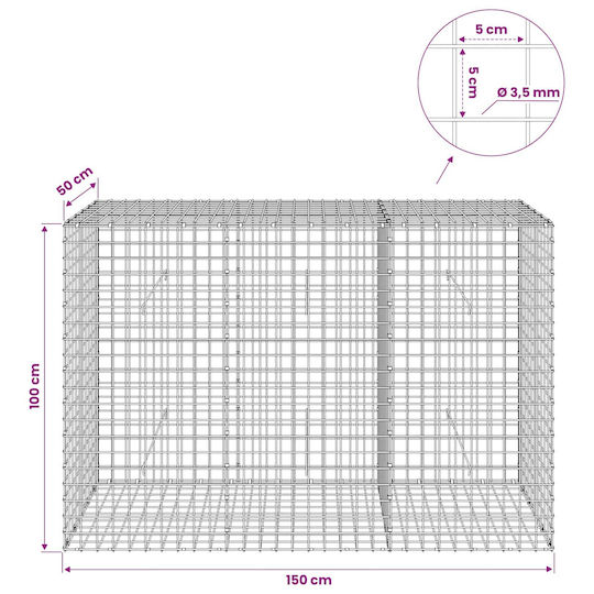 vidaXL Steel Gabion Basket for Garden Fence 5x5x100 cm Silver