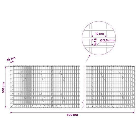 vidaXL Steel Gabion Box for Garden Fencing 10x10x100 cm Silver
