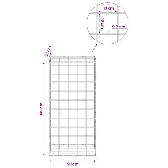 vidaXL Steel Gabion Box for Garden Fence 50x50x100 cm Silver