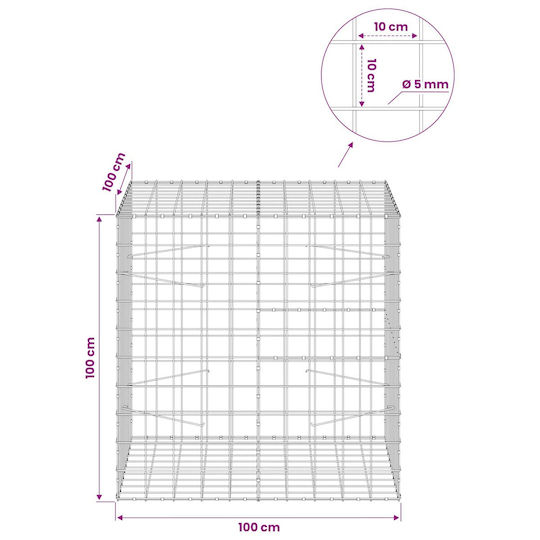 vidaXL Steel Gabion Basket for Garden Fence 10x10x100 cm Silver