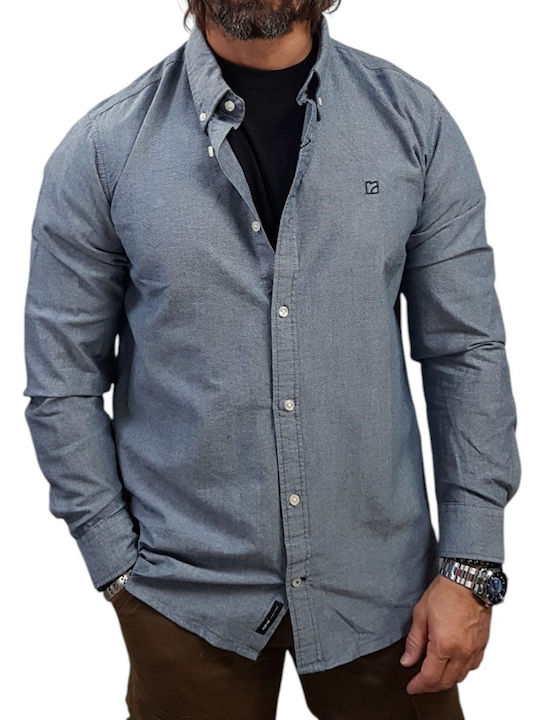 Rebase Long Sleeve Shirt in Regular Fit Oxford Blue Melange
