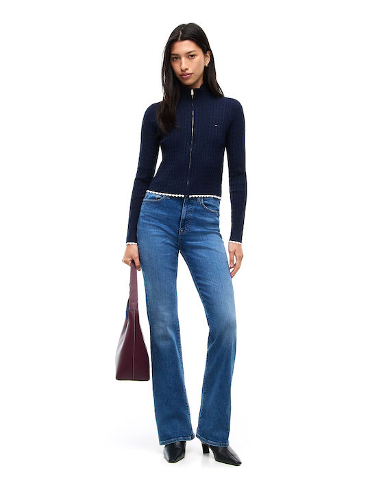 Women's Knitted Zip-Up Cardigan Blue