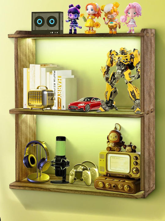 Dreistöckiger Wandmontierter Flaschenhalter aus Holz in Braun