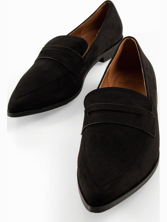 Suede Γυναικεία Loafers σε Μαύρο Χρώμα