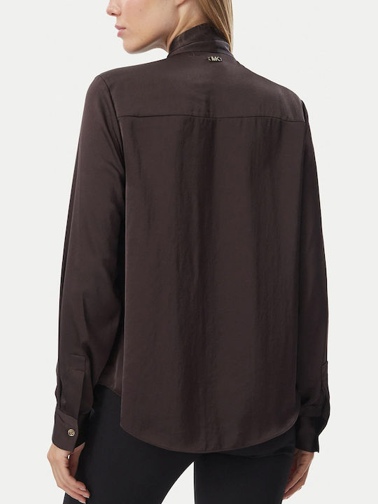 Michael Kors Long Sleeve Women's Satin Shirt Chocolate