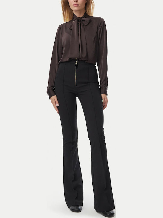 Long Sleeve Women's Satin Shirt Chocolate