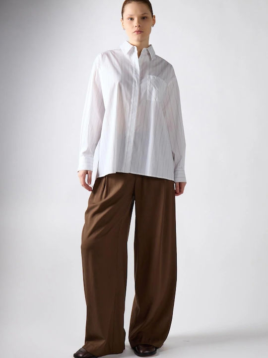 Long Sleeve Women's Shirt White Striped