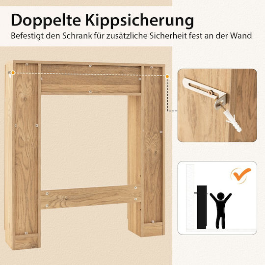 Costway Bathroom Laundry Cabinet 57.5x18x80.5cm Natural Wood