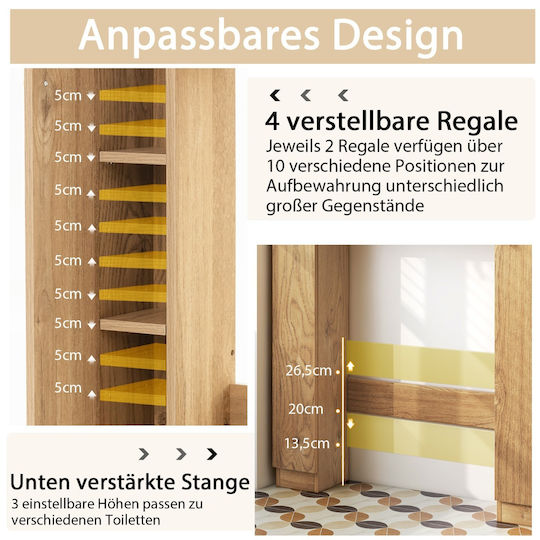 Costway Bathroom Laundry Cabinet 57.5x18x80.5cm Natural Wood