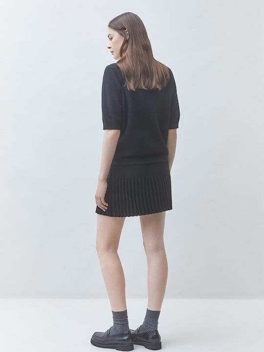 Pleated High-Waisted Mini Skirt Black